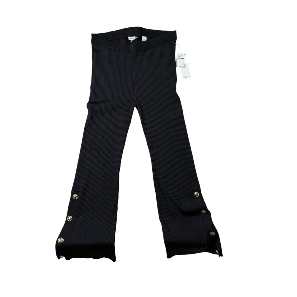 Good American Womens High Rise Wide Leg Pants Black Ribbed Flare 36/32